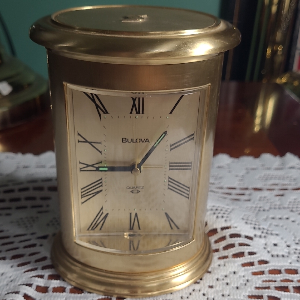 Scotia Bank Branded Bulova Gold Desk Clock with Roman Numerals